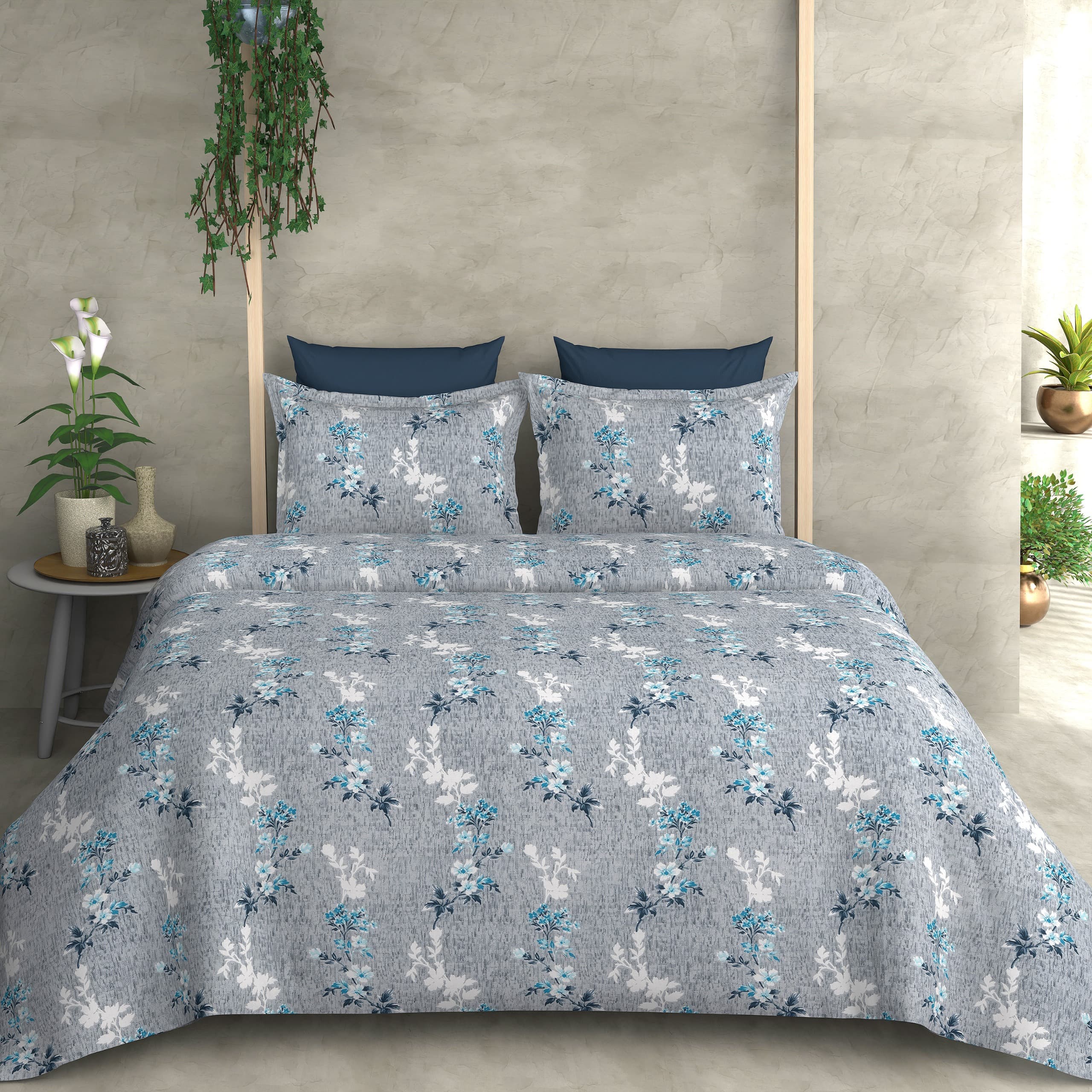 Tranquil Blue Floral Bedsheet Set